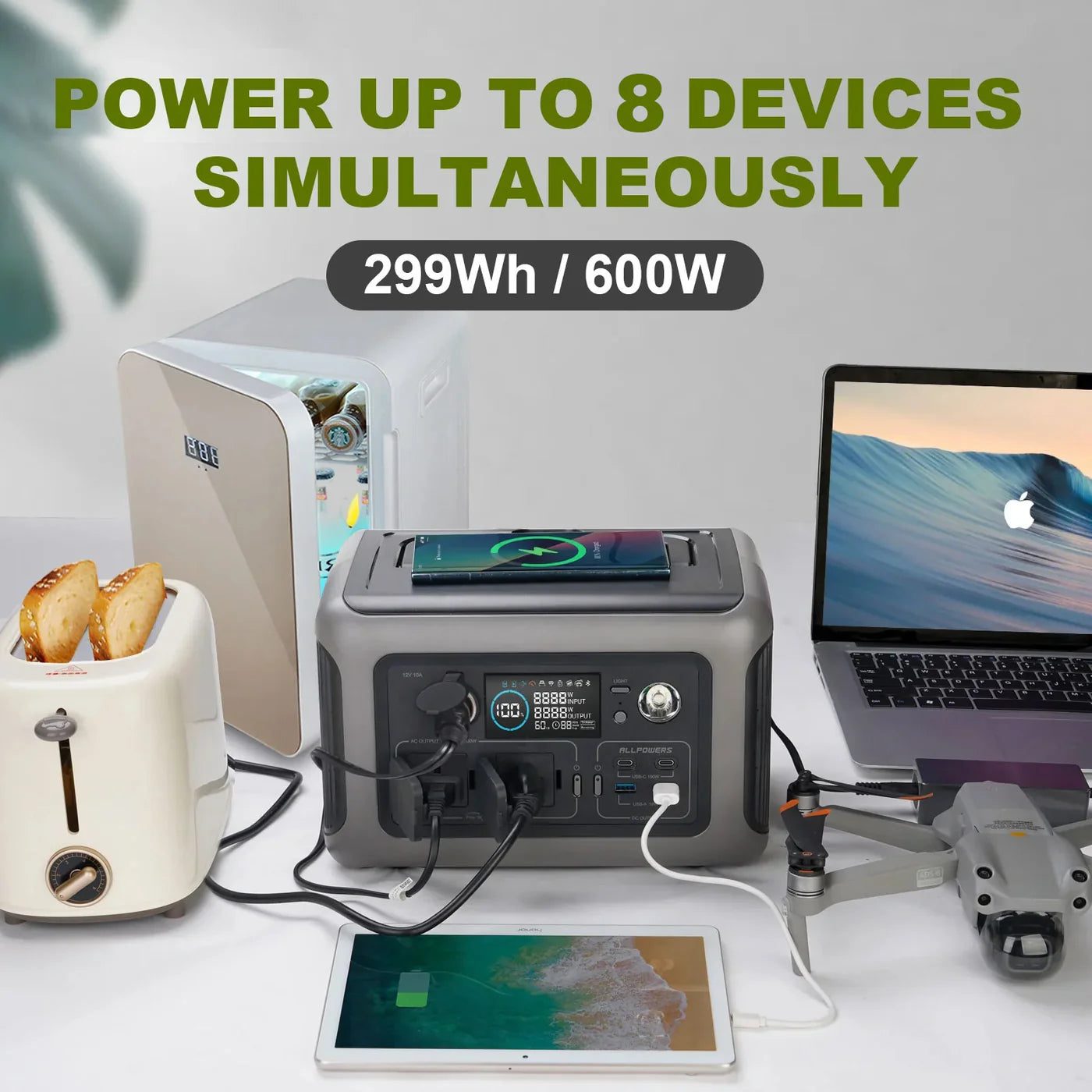 ALLPOWERS Portable Power Station 600W 299Wh LiFeP04 Battery